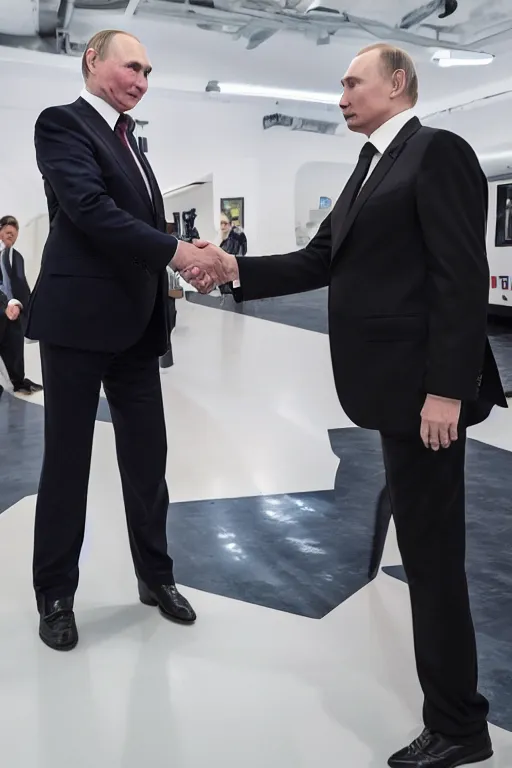 Prompt: photography of vladimir putin shake hand with elon musk, fully detailed 4 k