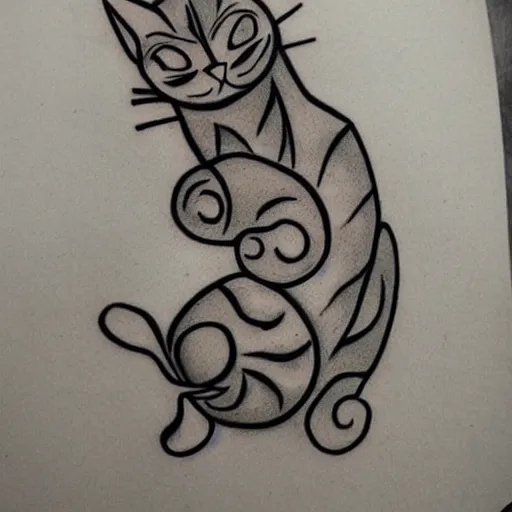 Image similar to tattoo sketch in polynesian style cat hugging the sun