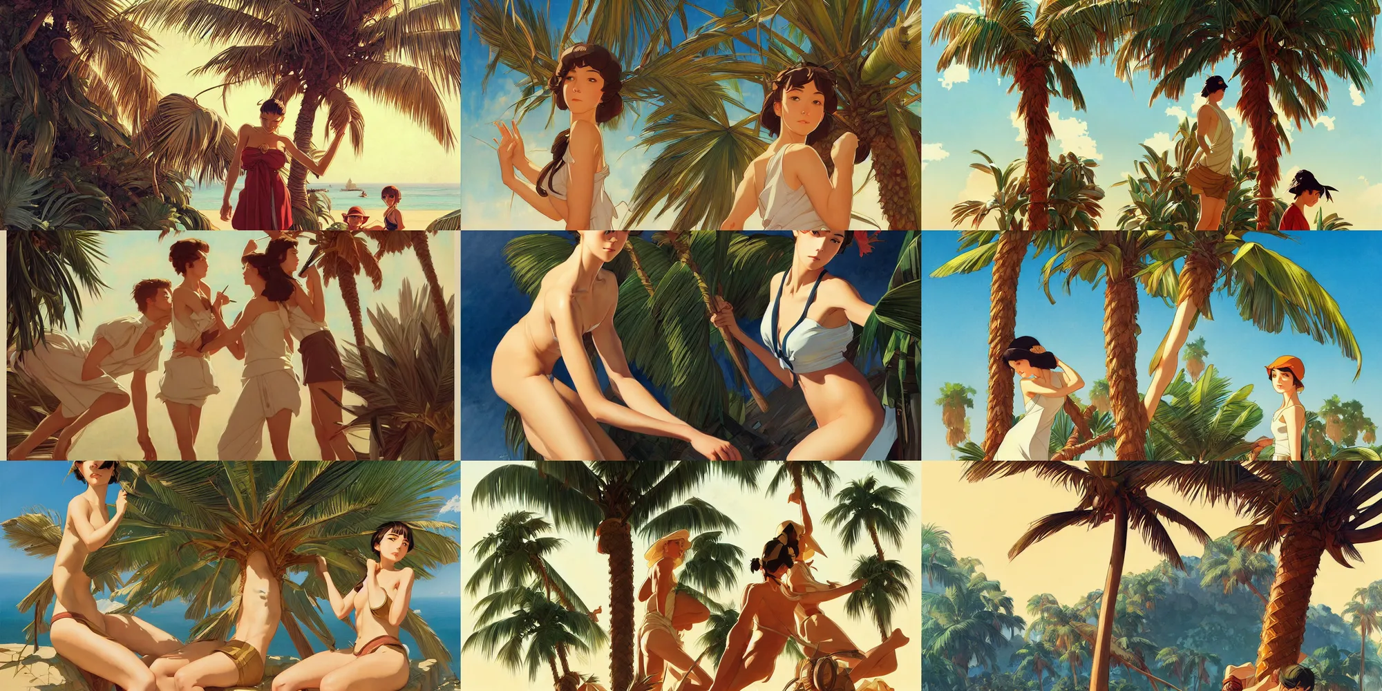 Prompt: palm tree, in the style of studio ghibli, j. c. leyendecker, greg rutkowski, artgerm