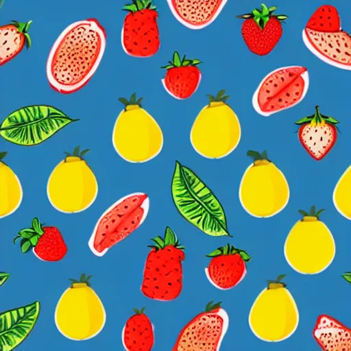 Prompt: fruit illustration, repeating pattern, light tan background, simple illustrative