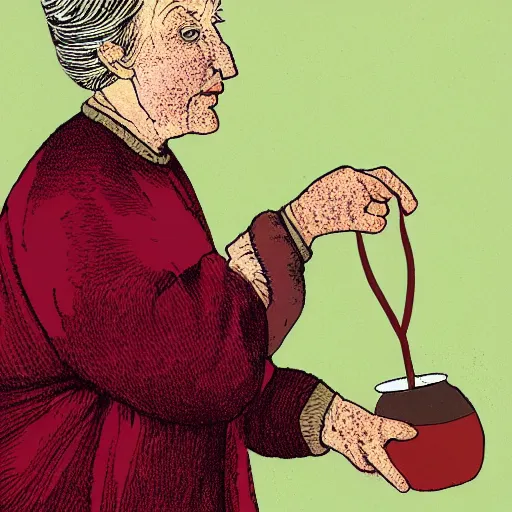 Image similar to an illustration of an old woman easily swallowing a whole goat