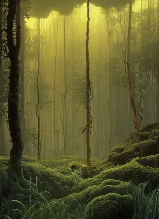 Image similar to hyper realistic end of the weak gorgeous lighting, blue sky, highly detailed, lush forest by zdzisław beksinski and norman rockwell and greg rutkowskiweta studio, and lucasfilm