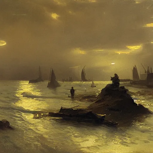 Image similar to detailed painting of a living pod architecture, andreas achenbach