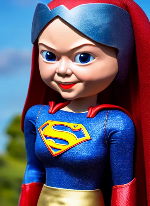 Prompt: highly detailed closeup, face profile portrait of a tin toy greta thunberg as supergirl as a fairytale princess wearing a crown, bikini, unreal engine, nicoletta ceccoli, mark ryden, earl norem, lostfish, global illumination, detailed and intricate environment