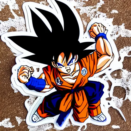 Prompt: die cut sticker, goku with a strawhat, splatter paint