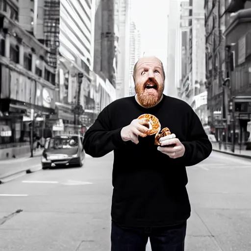 Image similar to louis c k eating a cinnabon, xf iq 4, f / 1. 4, iso 2 0 0, 1 / 1 6 0 s, 8 k, raw, unedited, symmetrical balance, in - frame, sharpened