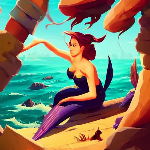 Image similar to painting mermaid treasure on sea of thieves game avatar hero smooth face median photoshop filter cutout vector, behance hd by jesper ejsing, by rhads, makoto shinkai and lois van baarle, ilya kuvshinov, rossdraws global illumination