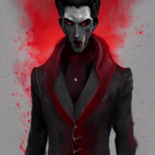 Image similar to a vampire, male, mid - 3 0 s aged, long, slicked black hair, clean shaven, in red and black, regal, high fantasy, realistic, highly detailed, concept art, 8 k.