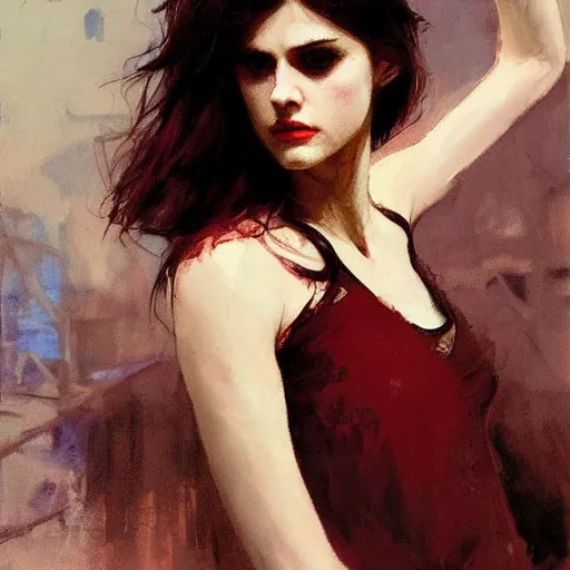 Image similar to alexandra daddario, intricate, elegant, highly detailed, greg manchess, mucha, liepke, ruan jia, jeffrey catherine jones, ridley scott