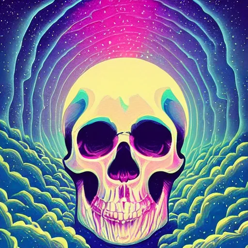 Image similar to ngc 3132 falling waterfall skull mysterious landscape by Casey Weldon, edge of the world, composite, colorful, high quality, featured art print, trending on behance