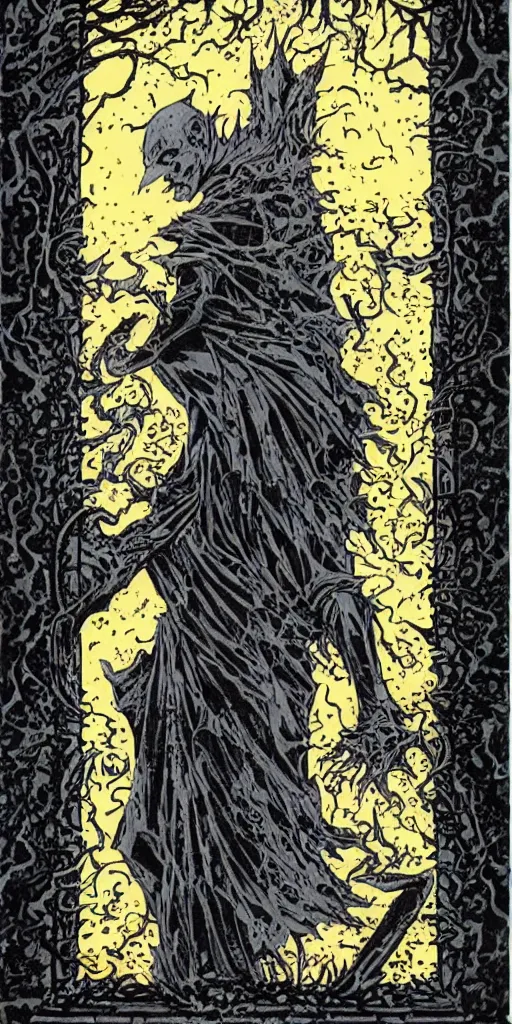 Image similar to the sandman rises from the ashes hits alter behind him, dark, gothic, ornate