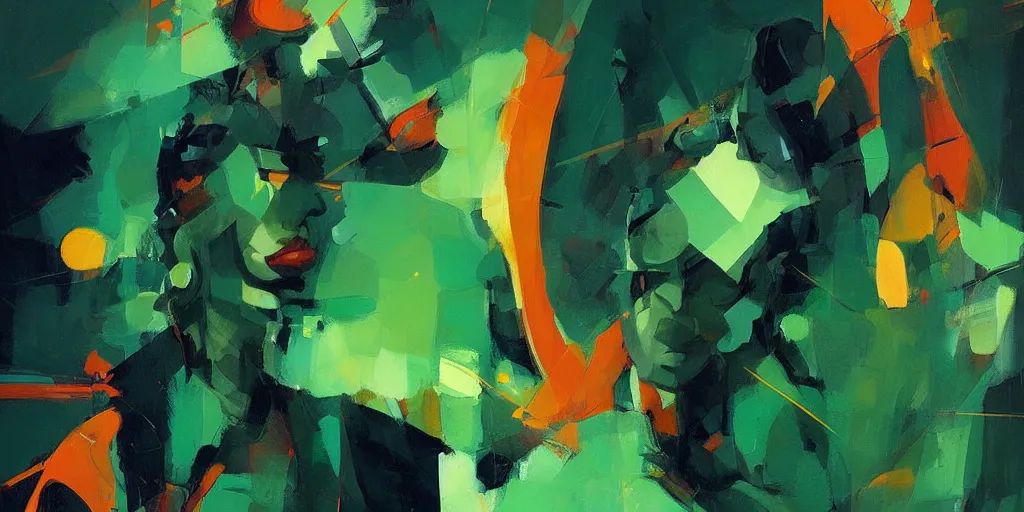 Prompt: green with touches of orange intricate fractal abstraction, artstation, ryan hewett, mike mignola
