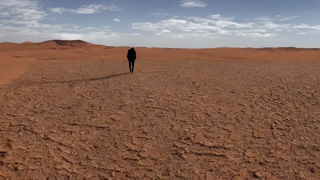 Prompt: una persona caminando en el desierto, realismo