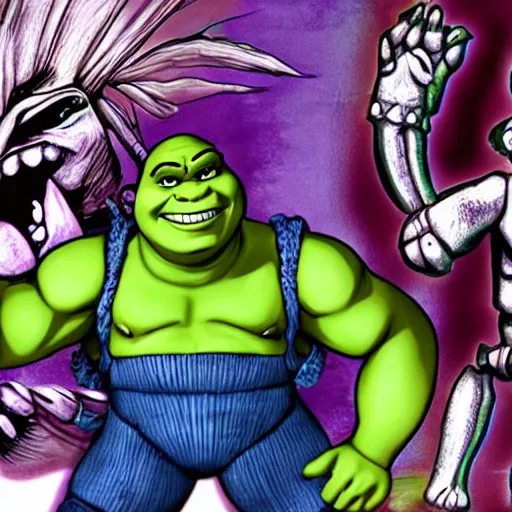 Image similar to Shrek drawn by Kazuma Kaneko for the game Shin Megami Tensei IV, white background