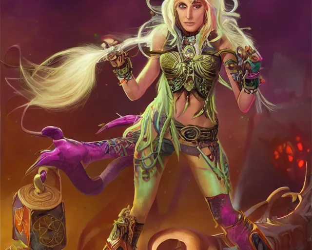 Prompt: Ke$ha, level 20 human Artificer in the style of Kaladesh Aether Revolt concept art.