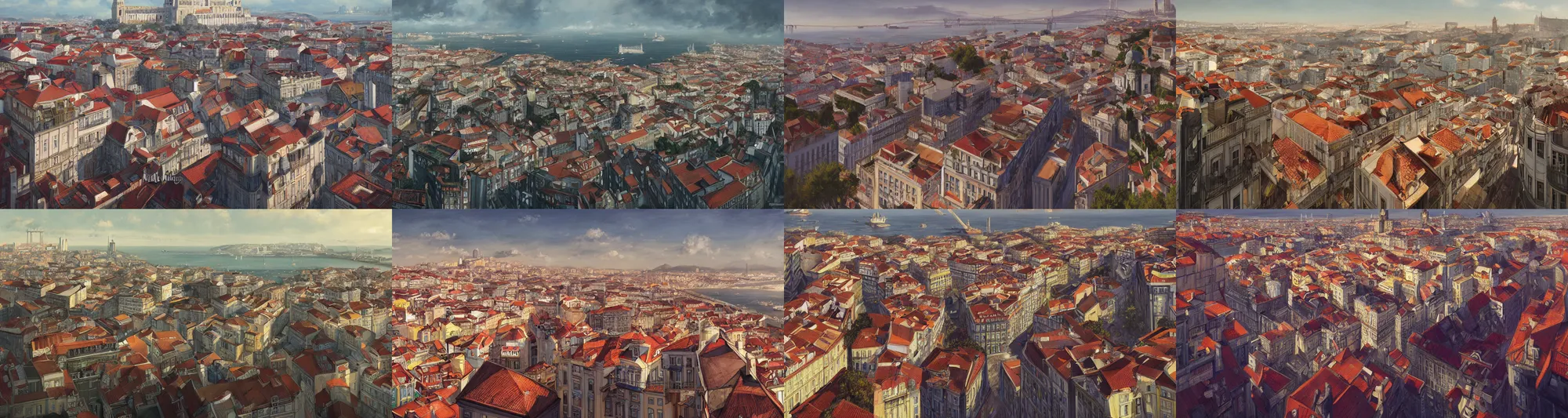 Prompt: wide shot of The City of Lisbon, illustration painting by Mandy Jurgens and Małgorzata Kmiec and Dang My Linh and Lulu Chen and Alexis Franklin and Filip Hodas and Pascal Blanché and Bastien Lecouffe Deharme