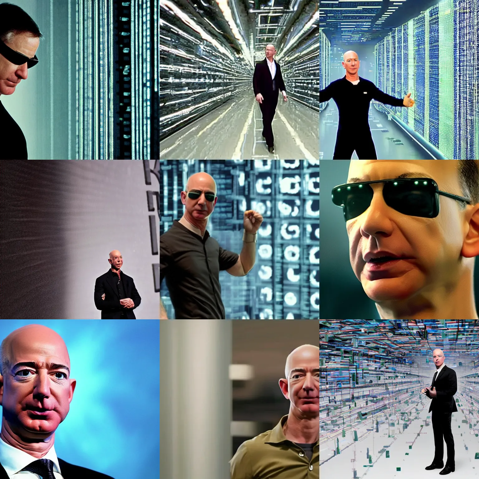 Prompt: A still of Jeff Bezos in The Matrix