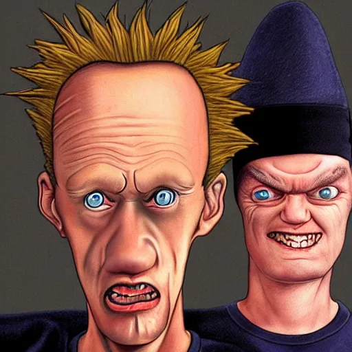 Prompt: hyper - realistic beavis and butthead