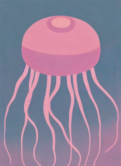 Prompt: pink jellyfish with minimalistic and aesthetic geometric shapes and patterns, muted color palette, symmetric, symbolist, abstract, spiritual art painting by Hilma At Klint