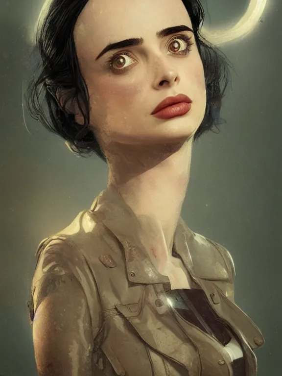 Prompt: face portrait of a beautiful young krysten ritter as a fallout 4 character, art by ryo shiotani and greg rutkowski, intricate, rule of thirds, beautiful, cute, cinematic lighting, vintage art by serge ivanoff, drawing by adonna khare