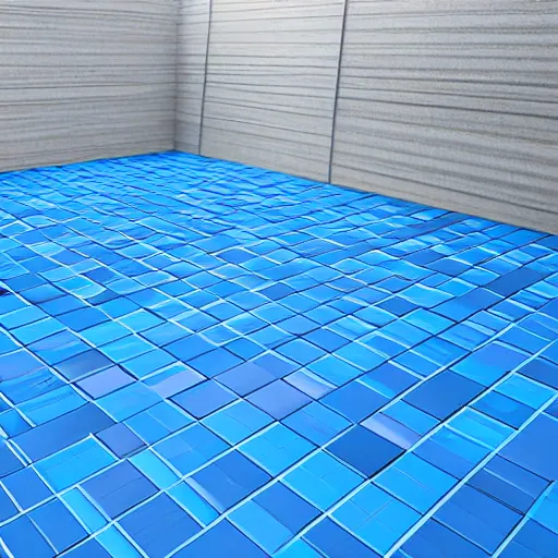 Prompt: blue gridlike floor, futuristic rooftop, concave tiles