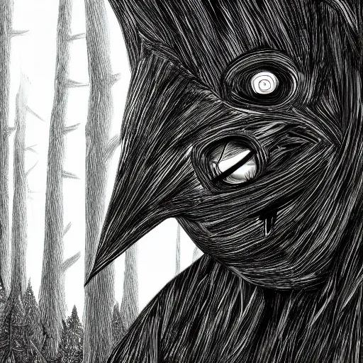 Image similar to hyper-detailed digital painting of a masked man in a dark forest