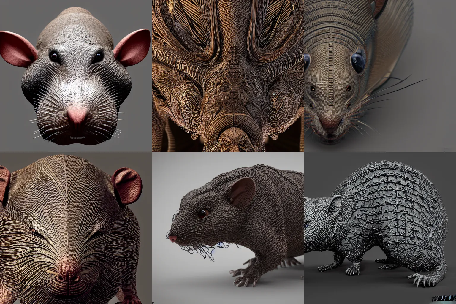 Prompt: intricate large rat, octane render, trending on artstation, hyper realism, 8k, fractals, pattern
