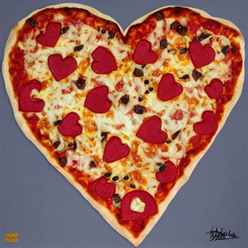 Image similar to heart pizza with bones on it. hyperdetailed photorealism