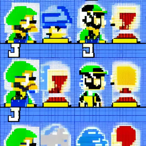 Prompt: sprites of Luigi in an RPG, pixel art, award-winning