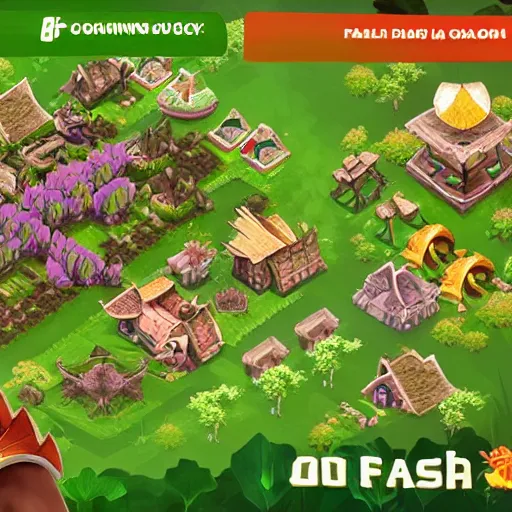 Prompt: concept of a farming mobile game with fantasy style, clash of clan style, vietnam inspiration, pastel color, relax, in the country side