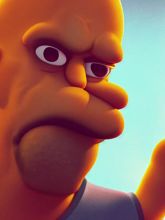 Image similar to portrait art of Homer Simpson, 8k, ultra realistic , lens flare, atmosphere, glow, detailed, intricate, full of colour, cinematic lighting, trending on artstation, 4k, hyperrealistic, focused, extreme details, unreal engine 5, cinematic, masterpiece