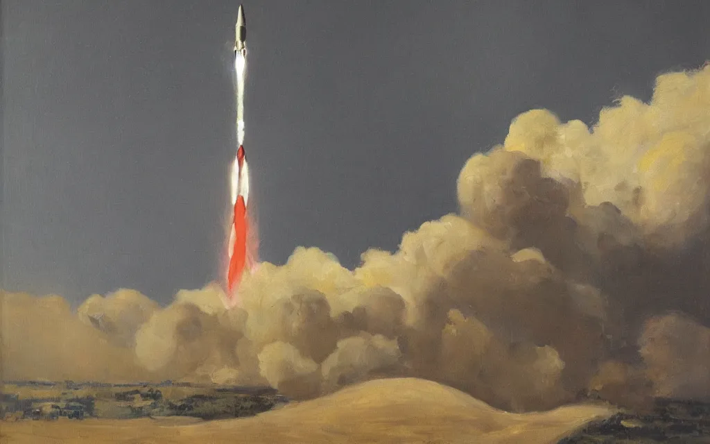 Image similar to a painting of a rocket, oil on canvas, by edelfelt