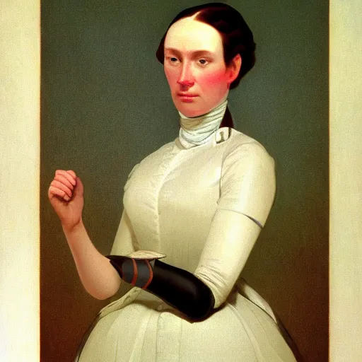 Prompt: a portrait of a female android by george caleb bingham