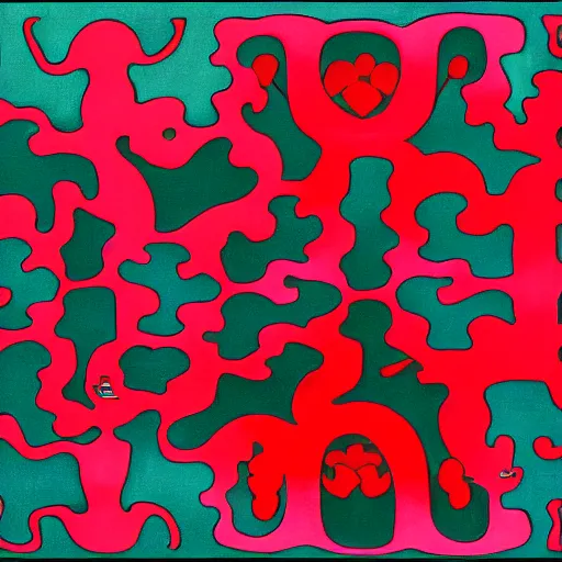 Prompt: love maze, by M. C. Escher, vibrant colours