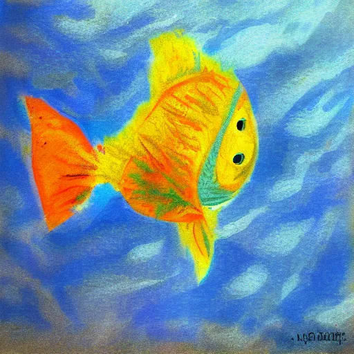 Image similar to scary fish, impressionism