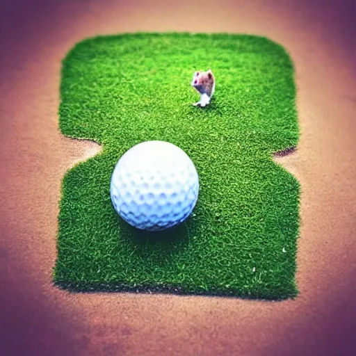 Image similar to “ hamster coming out of a golf hole, golf flag next to the hole ”