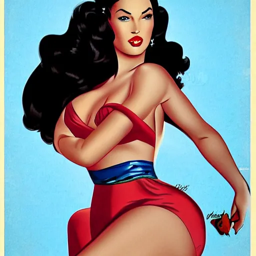 Image similar to a pinup illustration of megan fox in the style of alberto vargas.