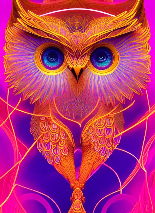 Image similar to symmetry!! product render poster vivid colors divine proportion owl, 神 圣, glowing fog intricate, elegant, highly detailed, digital painting, artstation, concept art, smooth, sharp focus, illustration,