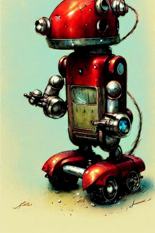 Image similar to adventurer ( ( ( ( ( 1 9 5 0 s retro future android robot fat robot mouse wagon. muted colors. ) ) ) ) ) by jean baptiste monge!!!!!!!!!!!!!!!!!!!!!!!!! chrome red