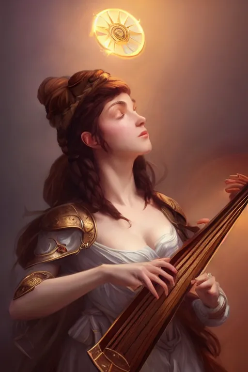 Prompt: beautiful bard holding a lute, accurate anatomy, only two hands, highly detailed, digital painting, artstation, concept art, smooth, sharp focus, illustration, Unreal Engine 5, 8K, art by Artgerm and greg rutkowski