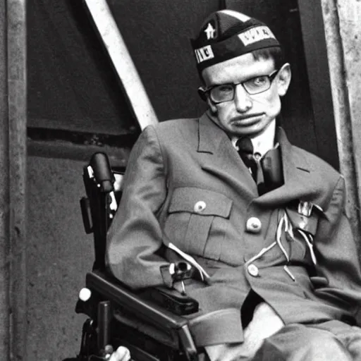 Image similar to Stephen Hawking as a soldier in Vietnam, award winning historical photograph