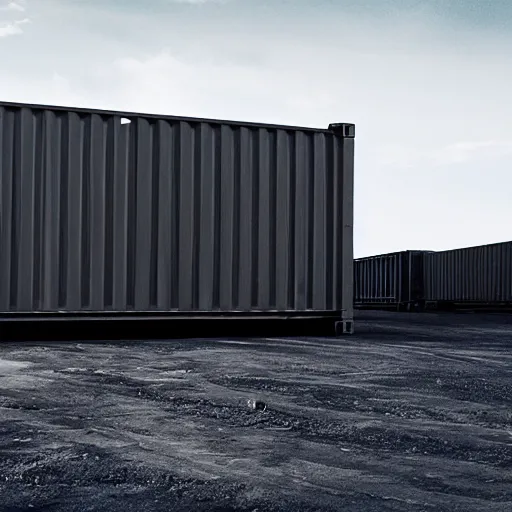 Prompt: spaceship made of shipping containers, black background, eve online, the expanse, long shot, gritty, industrial