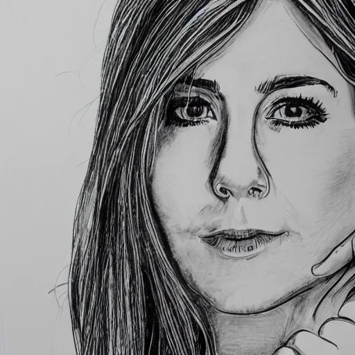 Prompt: line draw black pen high detail aniston