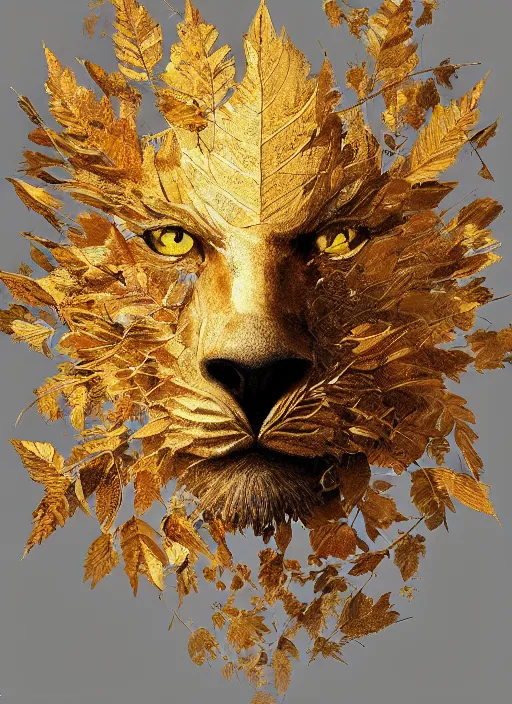 Image similar to golden leaves at frame border, creative!!! composition for a book cover, absurdly beautiful, ultrafine hyperrealistic detailed animal face by wlop and artgerm and greg rutkowski, intricate linework, sharp focus, smooth, unreal engine, dramatic lighting, ethereal, 8 k