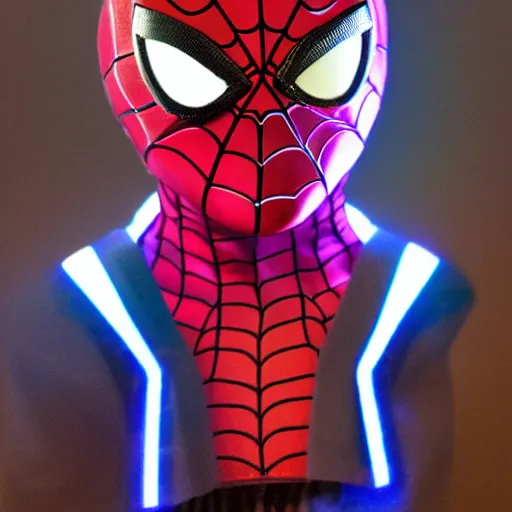 Prompt: photo of cyber spiderman with leds