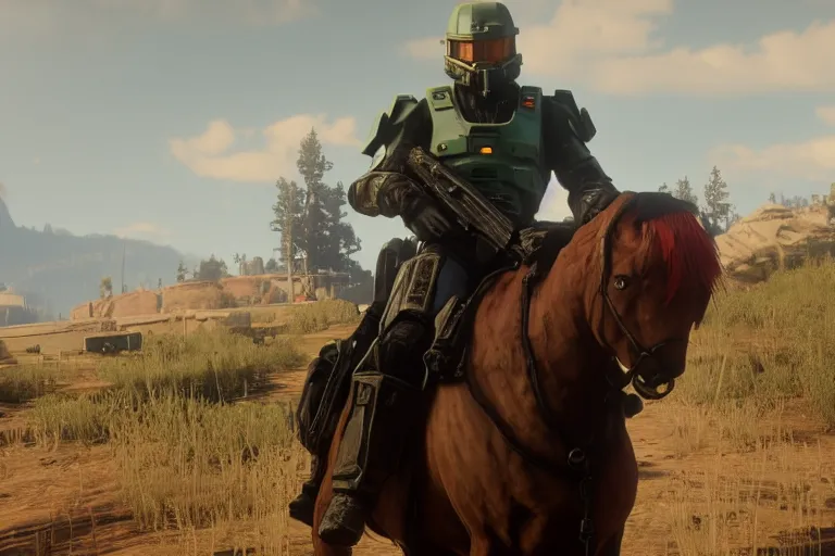 Image similar to master chief in red dead redemption 2