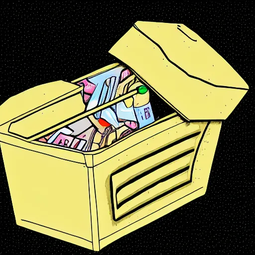 Image similar to Anime style illustration of an anthropomorphic dumpster