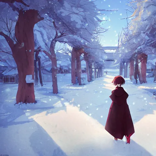 Prompt: anime woman in the winter in an abandoned soviet town, by Makoto Shinkai