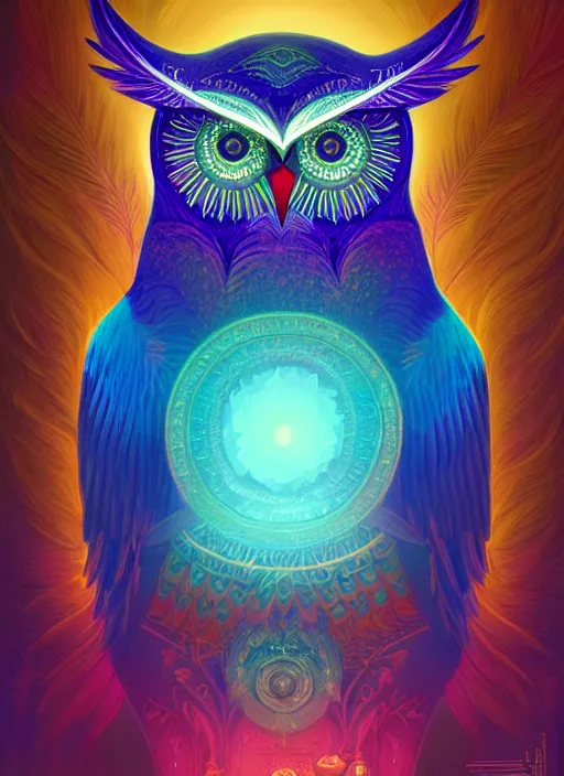 Prompt: symmetry!! product render poster vivid colors divine proportion owl, forest, glowing fog intricate, elegant, highly detailed, digital painting, artstation, concept art, smooth, sharp focus, illustration,