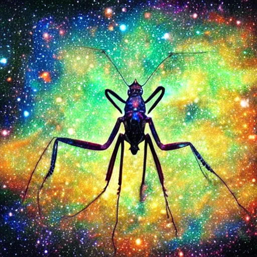 Prompt: celestial praying mantis made out of galaxies, universe, nebulas, mystical, majestic.